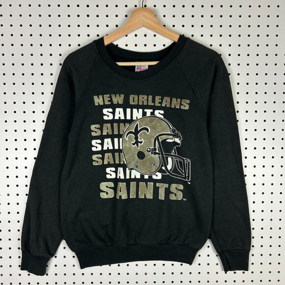 New Orleans Saints NFL Crewneck Small Black Gold 90s Sweatshirt Graphic Jumper - Picture 1 of 6